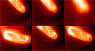 Верхние три изображение получены VIRTIS в разных длинах волн и показывают разные высоты атмосферв: 59, 60, 65 км от поверхности. Изображения получены 29 мая 2006 года с 64000 км.
